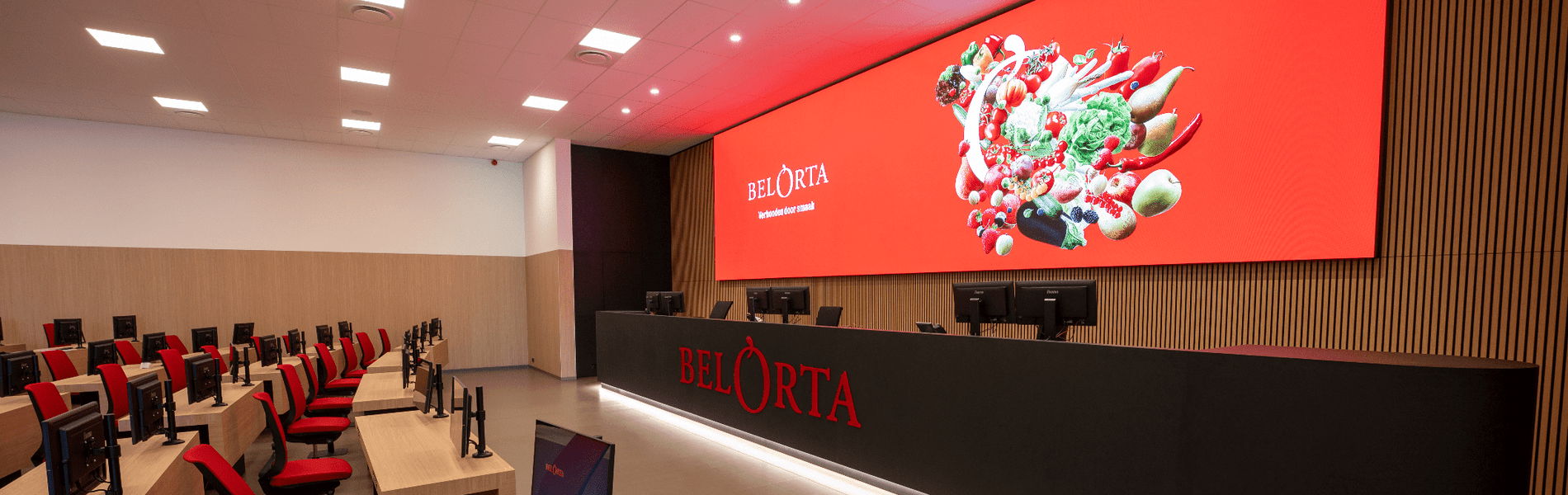 Large LED wall in BelOrta's new auction hall