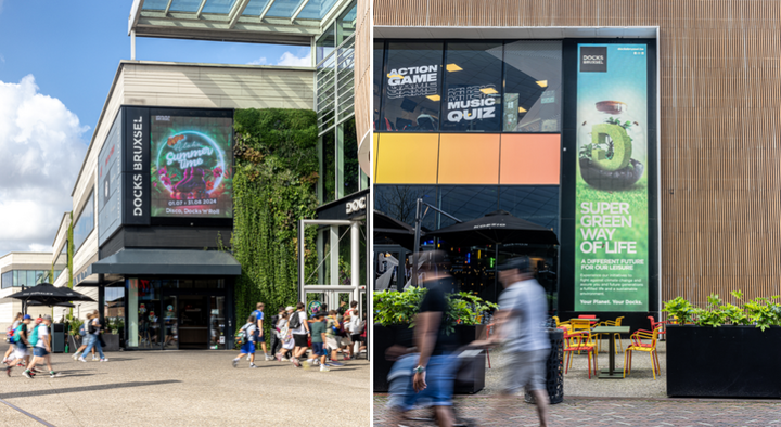 Collage van LED walls tegen de gevel