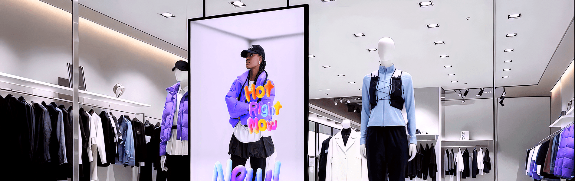 Spatial Display dans une vitrine avec un contenu 3D grandeur nature représentant une femme